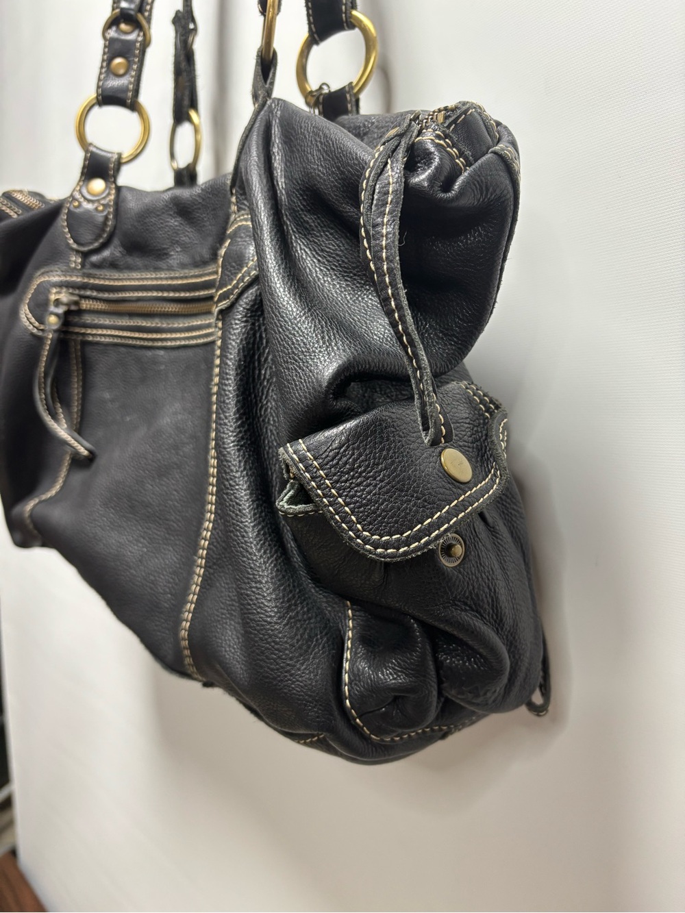 Hilary Radley Black Leather Multi-Zip Shoulder Tote with Charm NWT - Picture 7 of 9